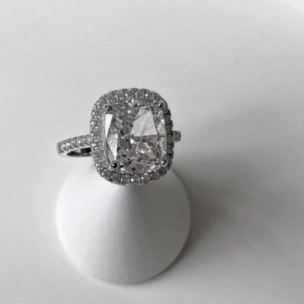 Emerald cut sterling silver ring